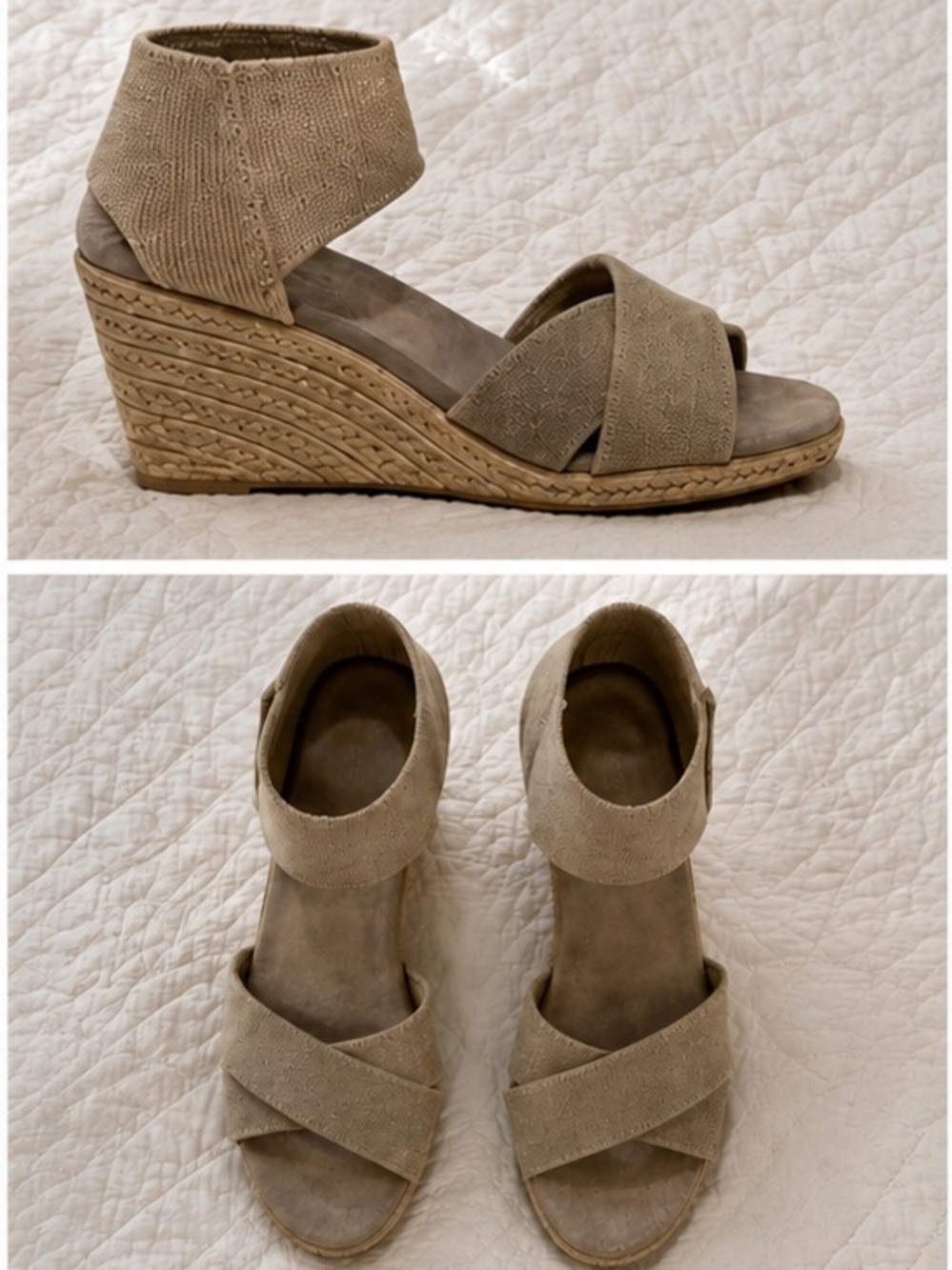 Charleston Shoe Co Linen Wedge Sandals Size 7 Cream/Tan – Excellent Condition
